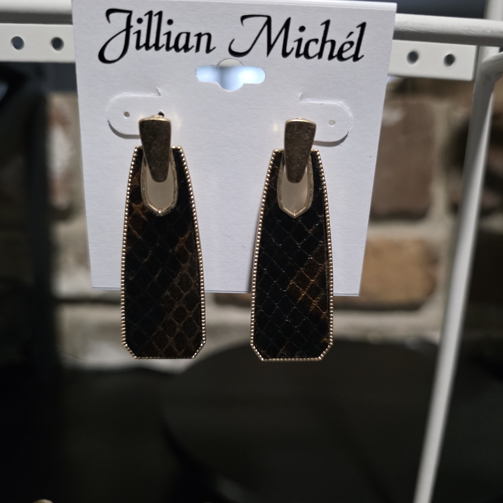 Jillian Michel Brown Snakeprint Earrings